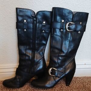 Women's Black Leather Tall Boots, Sz 7.5 Med